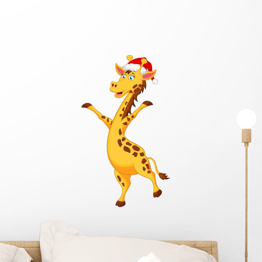 Giraffe Cartoon with Christmas Wall Decal