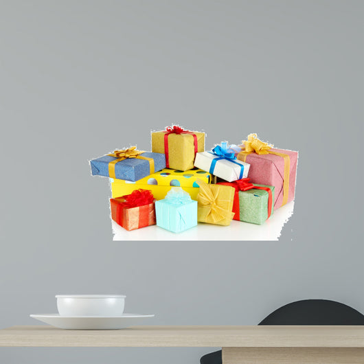 Pile of colorful gifts boxes isolated on white