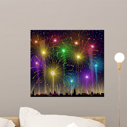 Fireworks On Cityscape-Vector