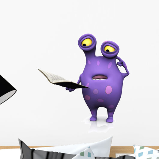 A spotted monster reading book and looking confused.