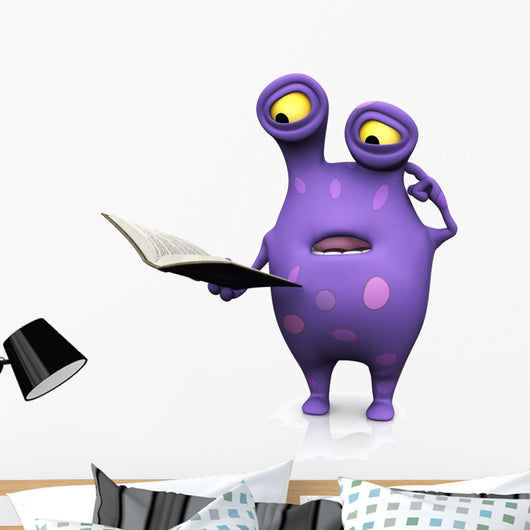 A spotted monster reading book and looking confused.