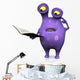 A spotted monster reading book and looking confused.