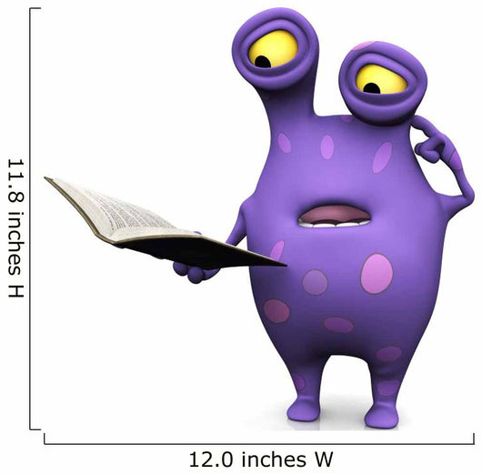 A spotted monster reading book and looking confused.