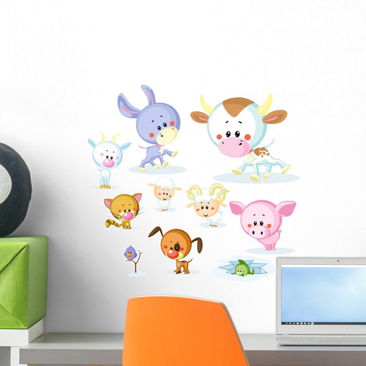vector farm animals - cow, pig, goat, ram, sheep, cat and dog Wall Mural