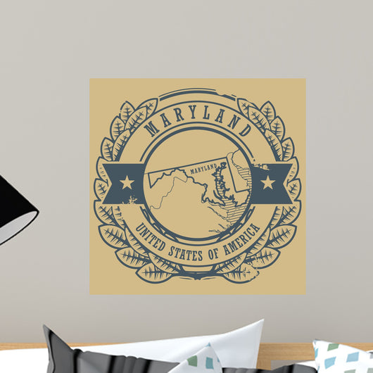 Grunge rubber stamp with name and map of Maryland, USA Wall Mural