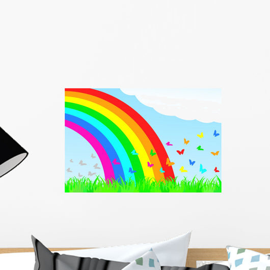 A Butterfly Flies Through the Rainbow Wall Mural