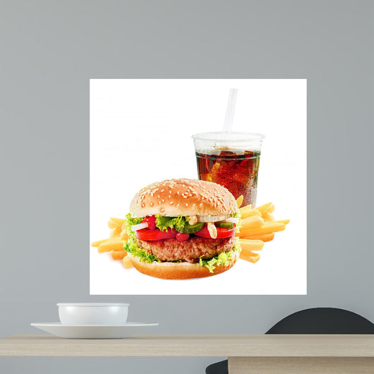 Hamburger with iced soda drink