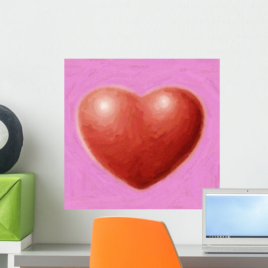 Hand-painted red heart on a pink background Wall Mural