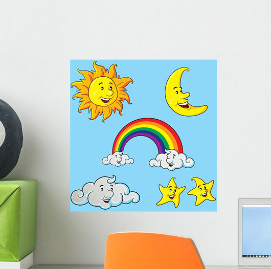 Sun Moon Stars Clouds Wall Decal Sticker Set