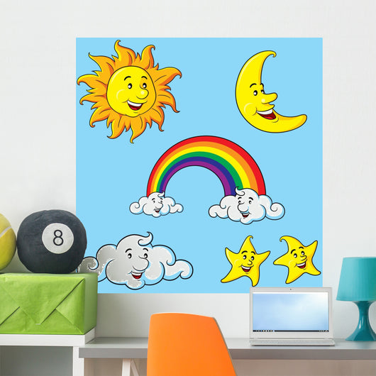 Sun Moon Stars Clouds Wall Decal Sticker Set