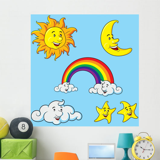 Sun Moon Stars Clouds Wall Decal Sticker Set