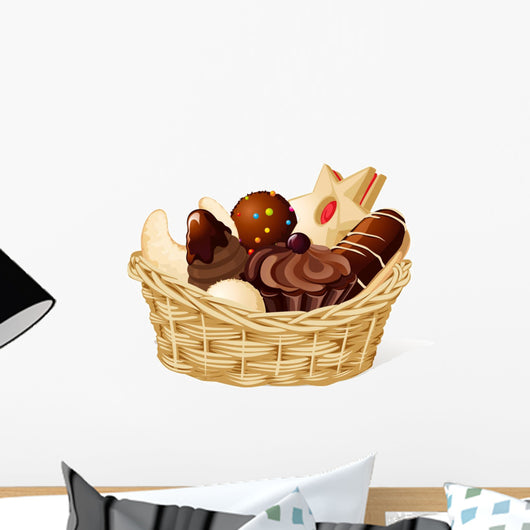 Christmas still life with basket full of cookies isolated Wall Decal