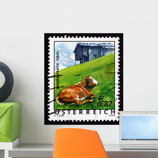 Postage Stamp Austria 2002 Cow in Pasture, Tyrol Province Wall Mural