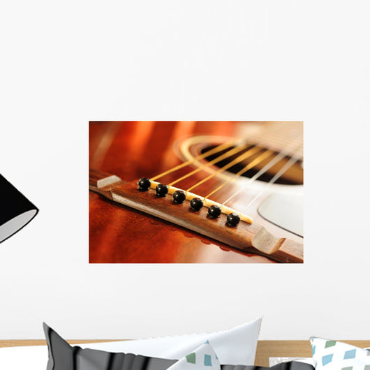 Acoustic guitar bridge and strings close up Wall Mural