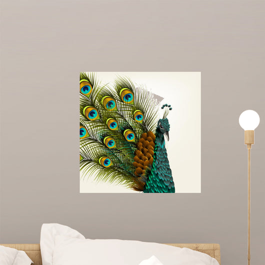 Detailed Peacock Wall Mural