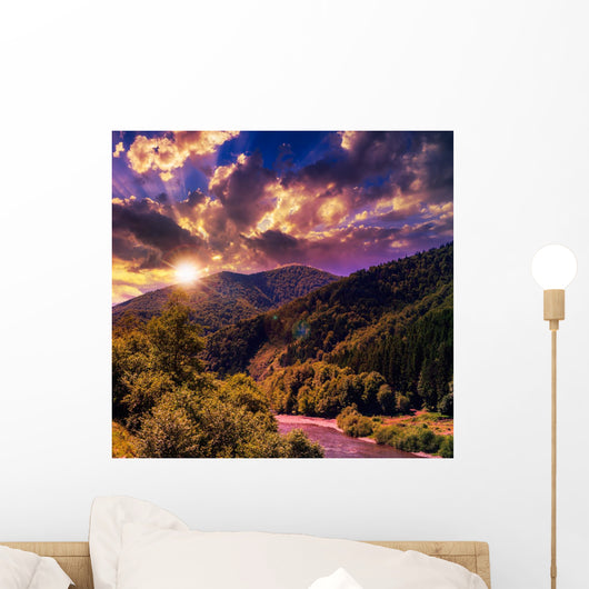Mountain river near forest Wall Mural