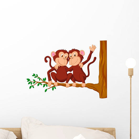 Two monkeys sitting on a tree Wall Decal