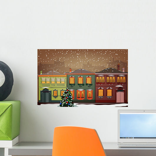 Christmas snowy old town Wall Mural