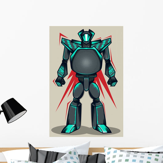 Grey Grunge Robot Wall Mural