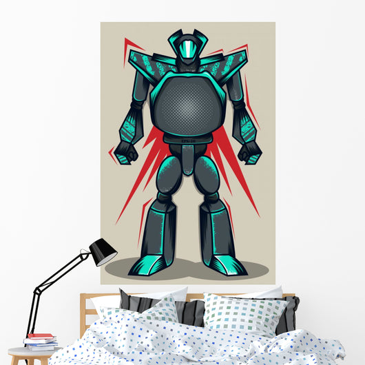 Grey Grunge Robot Wall Mural