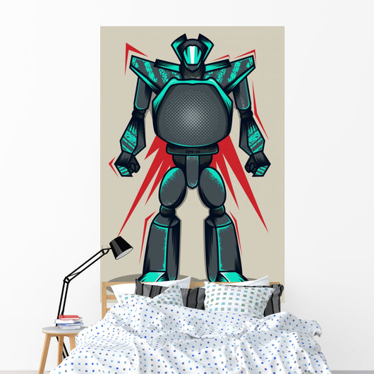 Grey Grunge Robot Wall Mural
