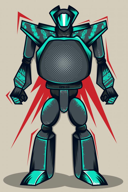 Grey Grunge Robot Wall Mural