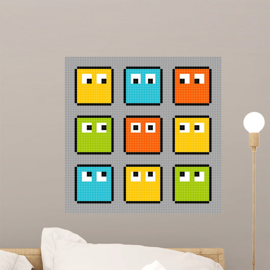 8-bit pixel block characters looking in different directions Wall Mural