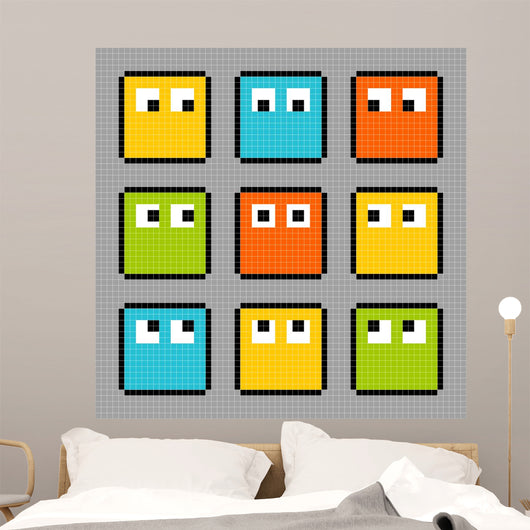 8-bit pixel block characters looking in different directions Wall Mural