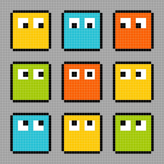 8-bit pixel block characters looking in different directions Wall Mural