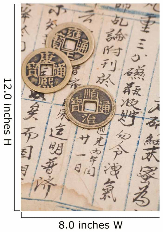 antique chinese book page and coin for background