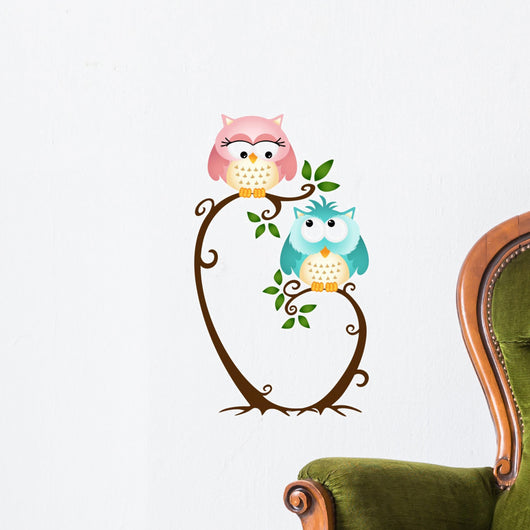 Cute Couple Owls On The Tree Wall Decal