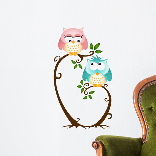 Cute Couple Owls On The Tree Wall Decal