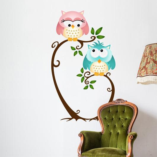 Cute Couple Owls On The Tree Wall Decal