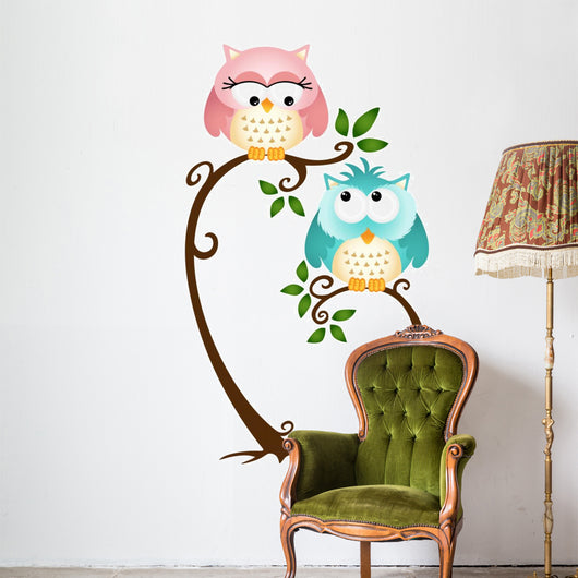 Cute Couple Owls On The Tree Wall Decal