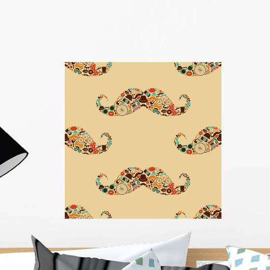 Hipster Mustache Colorful Seamless Wall Decal