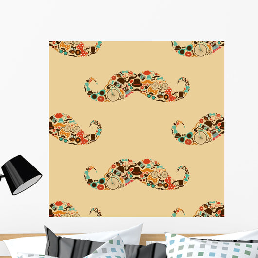 Hipster Mustache Colorful Seamless Wall Decal