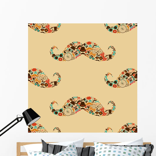 Hipster Mustache Colorful Seamless Wall Decal