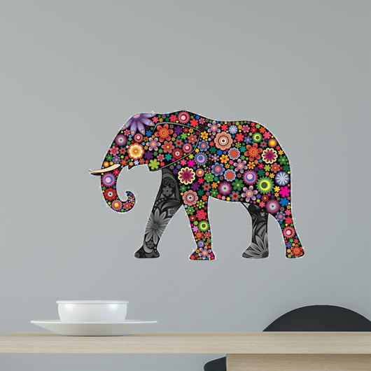 Cheerful Floral Elephant Wall Decal