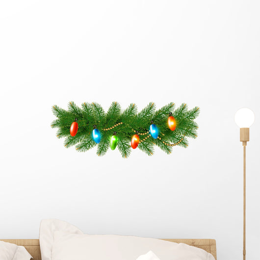 Christmas background with colorful garland and fir branches. Vec