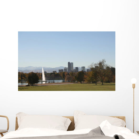 Denver skyline and fountain from City Park Wall Mural