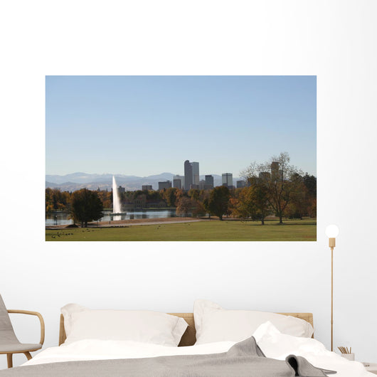 Denver skyline and fountain from City Park Wall Mural