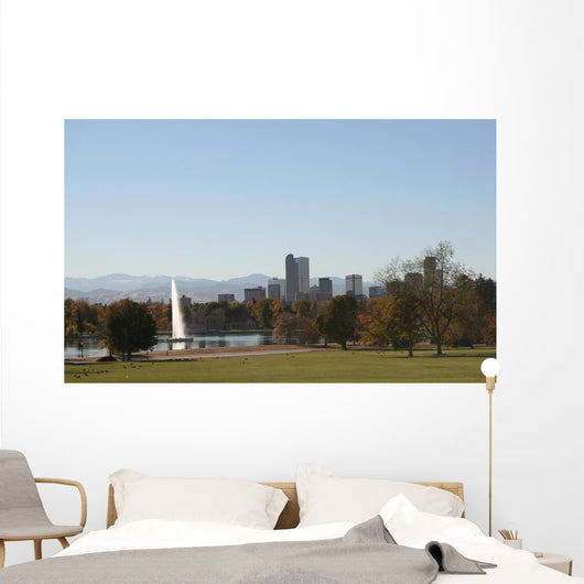 Denver skyline and fountain from City Park Wall Mural