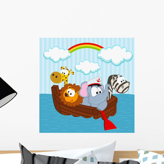 animals in the boat - vector illustration
