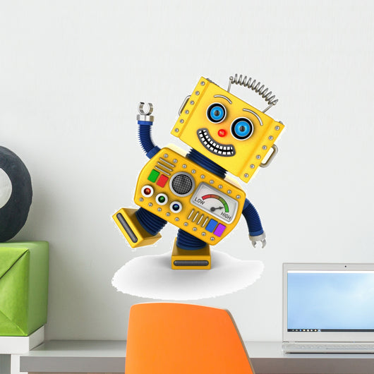 Yellow Vintage Toy Robot Goofing Around