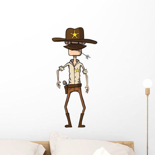 Cartoon sheriff with revolver. Wild west. Vector illustration