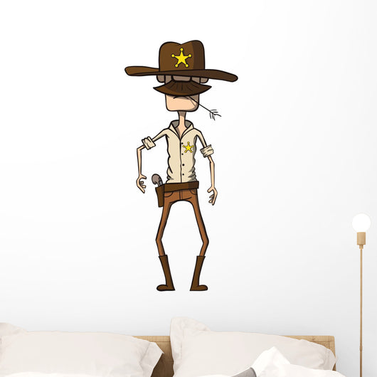 Cartoon sheriff with revolver. Wild west. Vector illustration