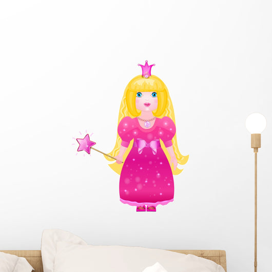 Little Cute Princess in a Pink Dress with a Magic Wand Wall Decal