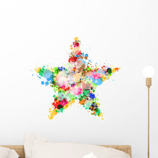 Abstract Star Symbol Made From Colorful Splashes, Blots, Stains Wall Decal