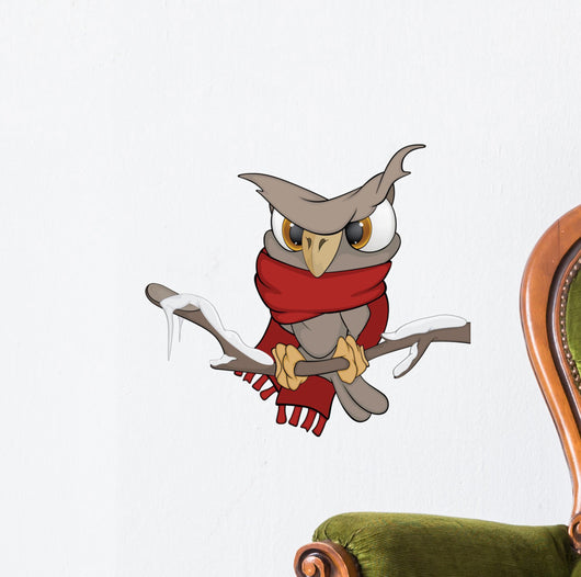 Owl in the winter cartoon Wall Decal