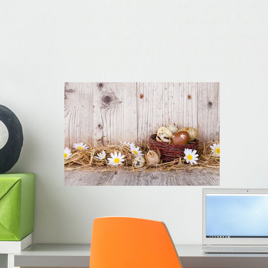Easter eggs on wood Wall Mural